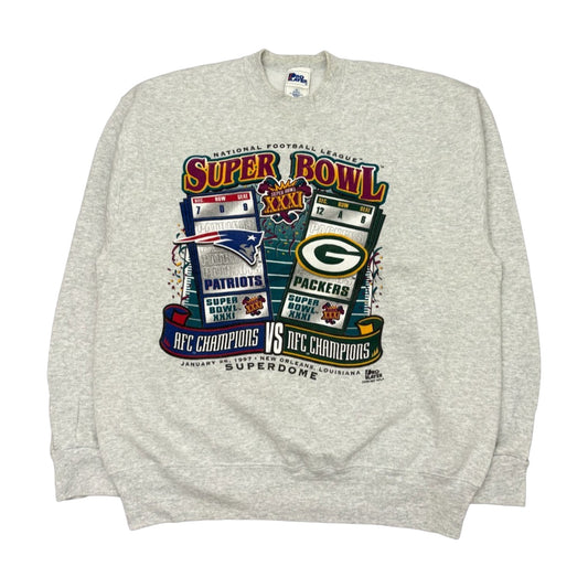 Vintage 90s Green Bay Packers Brett Favre Super Bowl Pro Player Sweatshirt gray - photo 1