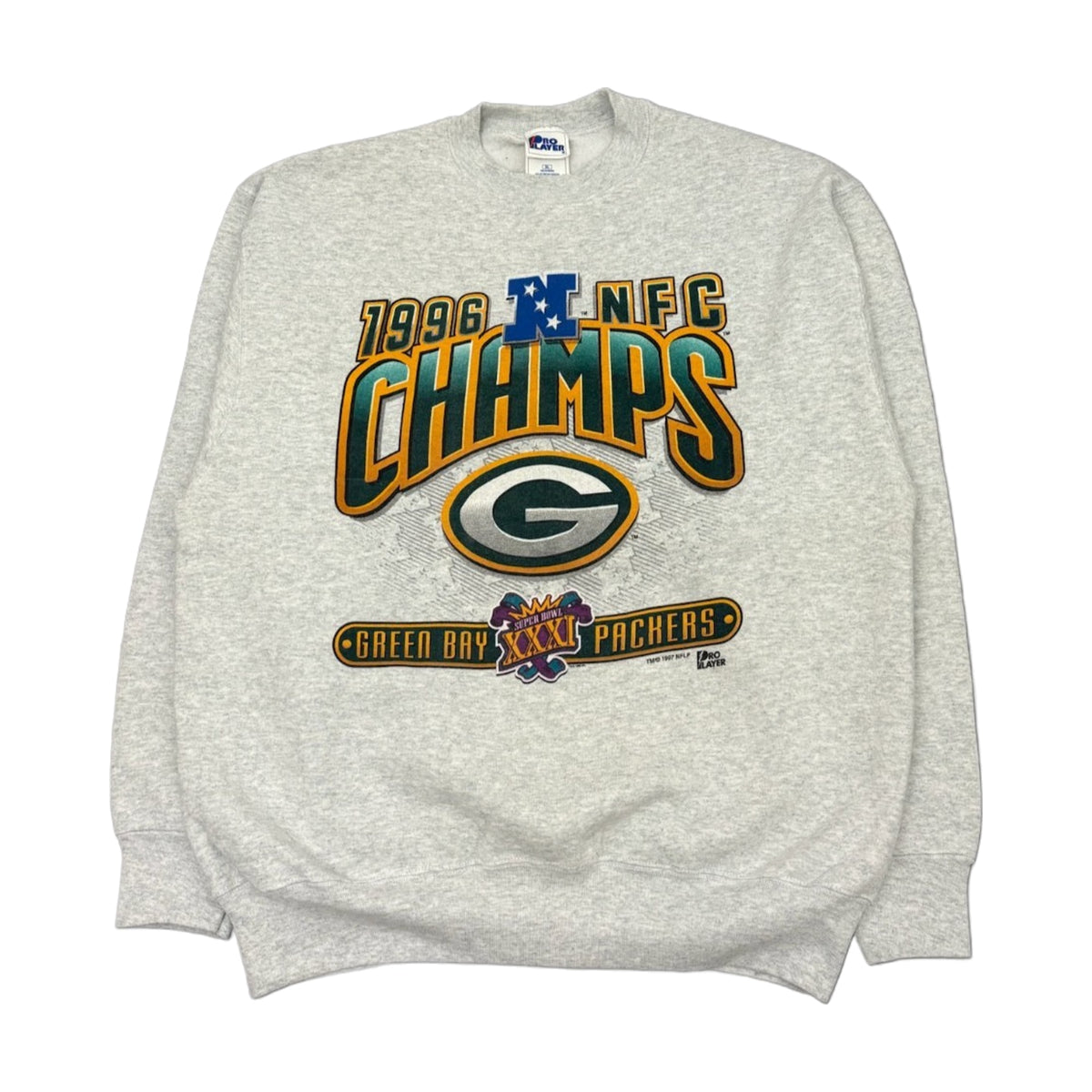 Vintage 90s Green Bay Packers Brett Favre Super Bowl Pro Layer Sweatshirt gray - photo 1