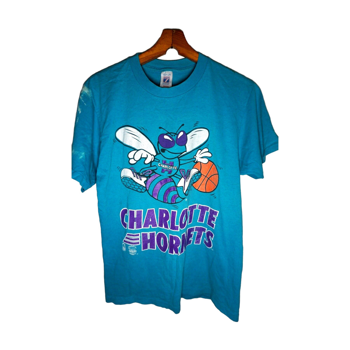 Vintage 90s Charlotte Hornets Logo 7 T-Shirt teal - photo 1