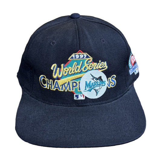 Vintage 90s Florida Marlins World Series New Era Snapback Hat black - photo 1