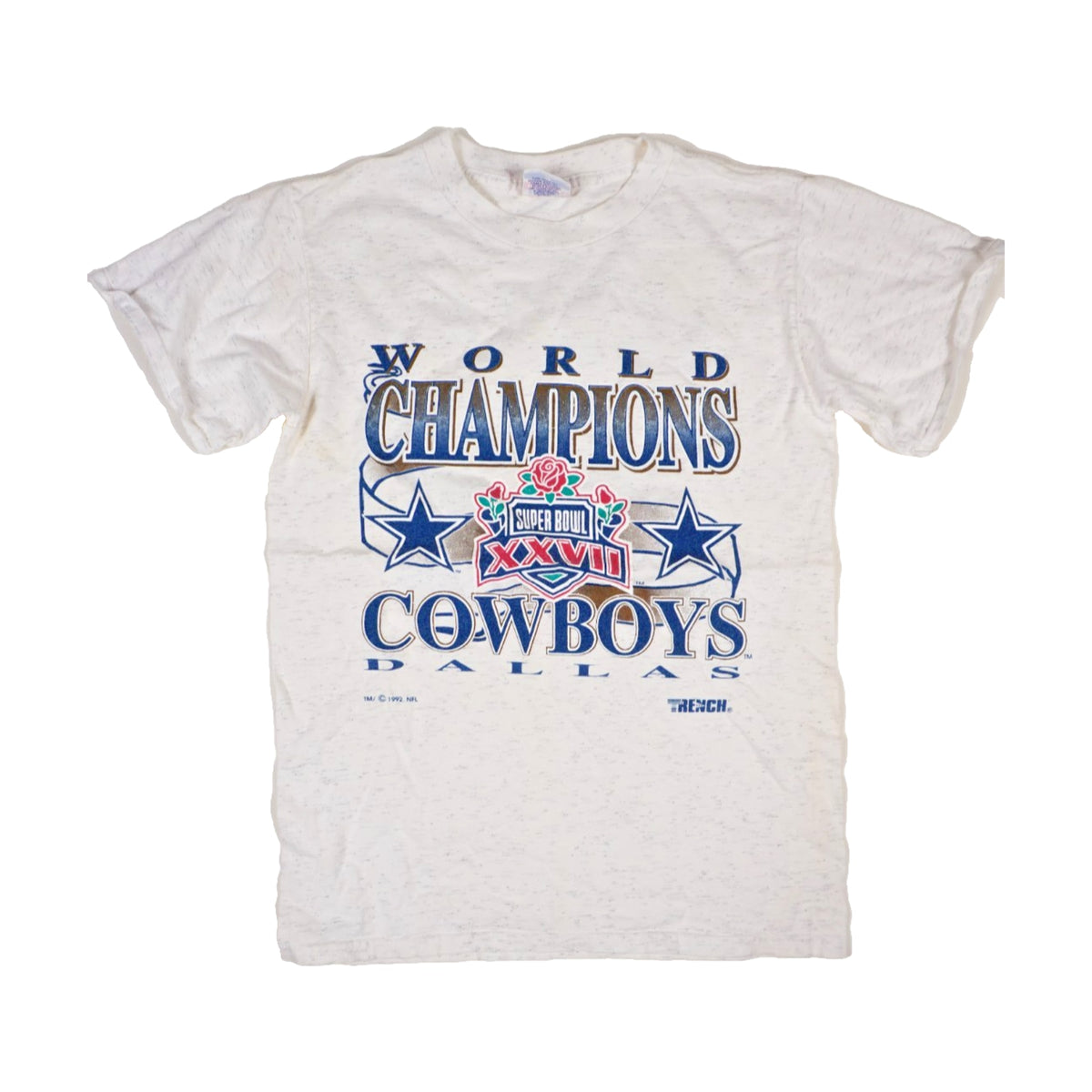 Vintage 1992 Dallas Cowboys Troy Aikman Super Bowl Champions Trench T-Shirt gray - photo 1