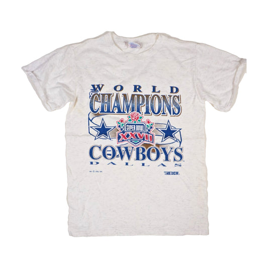 Vintage 1992 Dallas Cowboys Troy Aikman Super Bowl Champions Trench T-Shirt gray - photo 1