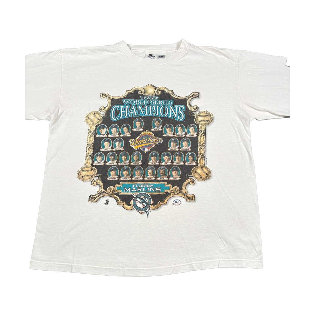 Vintage 1997 Florida Marlins World Series Champions Starter T-Shirt white - photo 1