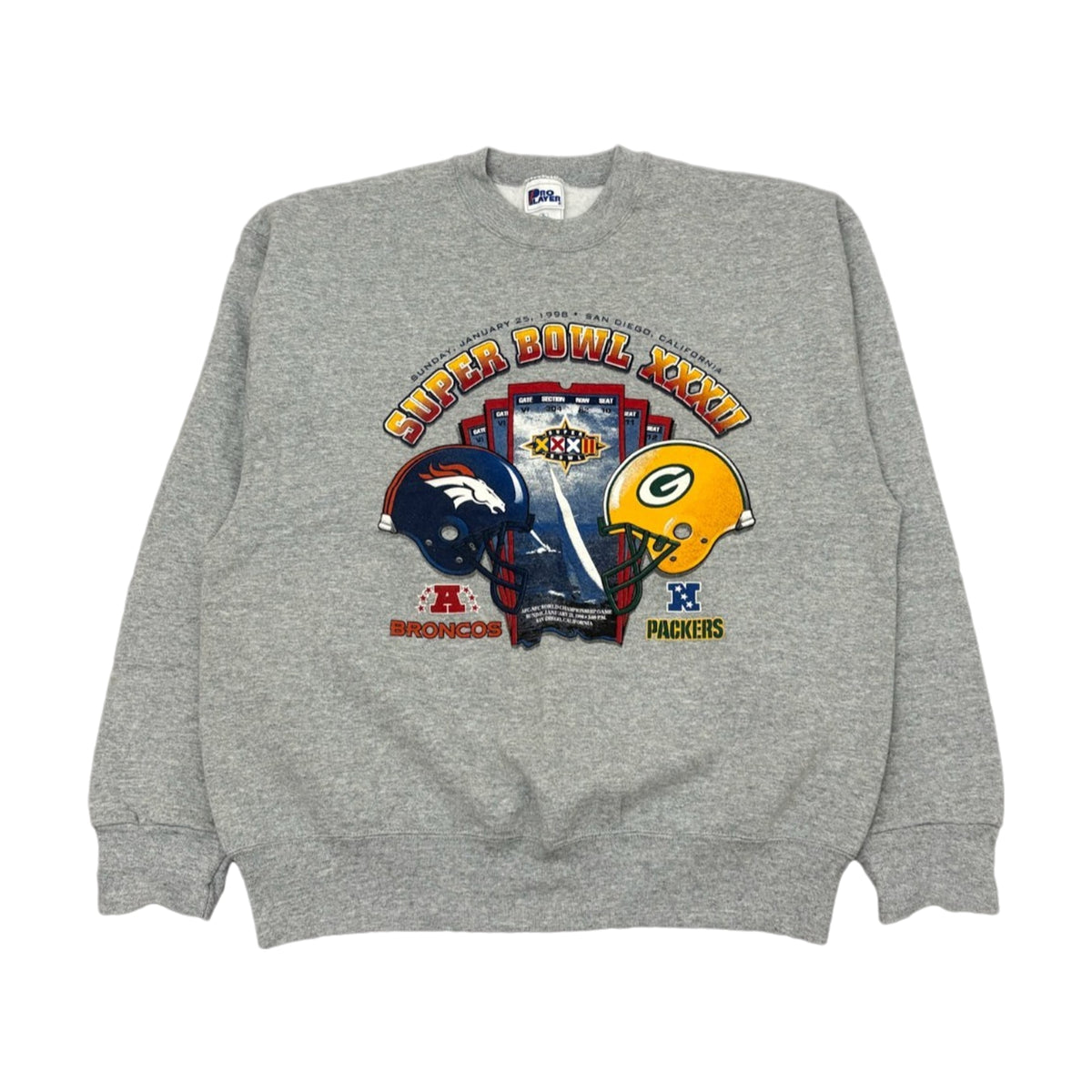 Vintage 90s Broncos vs Packers John Elway Super Bowl Pro Player Sweatshirt gray - photo 1