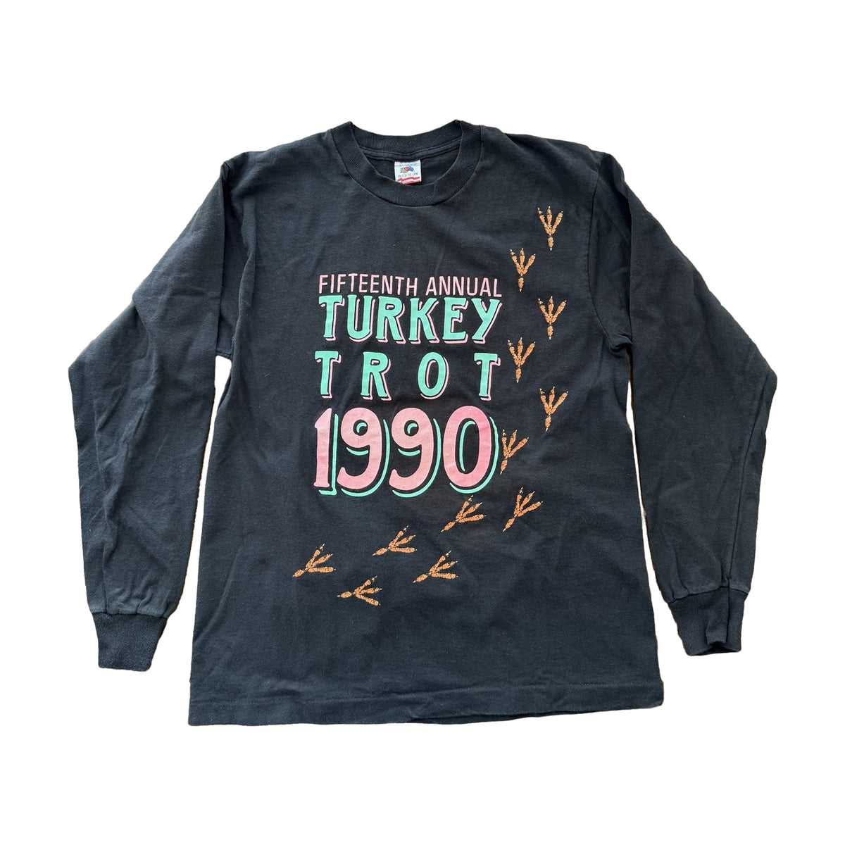 Vintage 1990 Turkey Trot Fruit of the Loom Long Sleeve T-Shirt black - photo 1